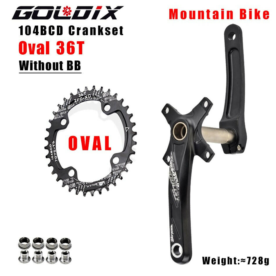 GOLDIX 104BCD Wide & Narrow Tooth Mountain Bike Parts Crankset 170/175mm Cranks Round/Oval Chainrings 32T/34T/36T/38T MTB