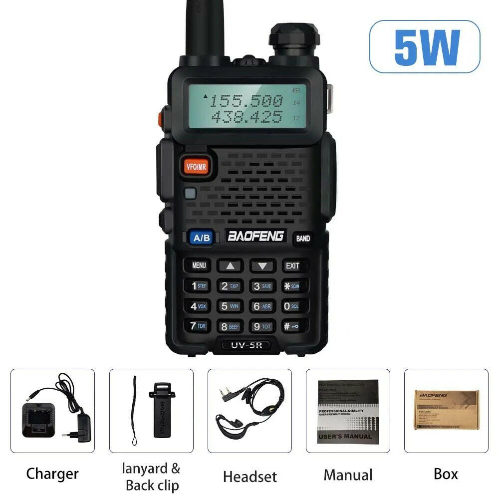 Baofeng UV-5R Walkie Talkie 5W UHF/VHF Two-way Radio Station Interphone Long Range Walkman Ham Radio High Power Comunicador-WAYBIKER