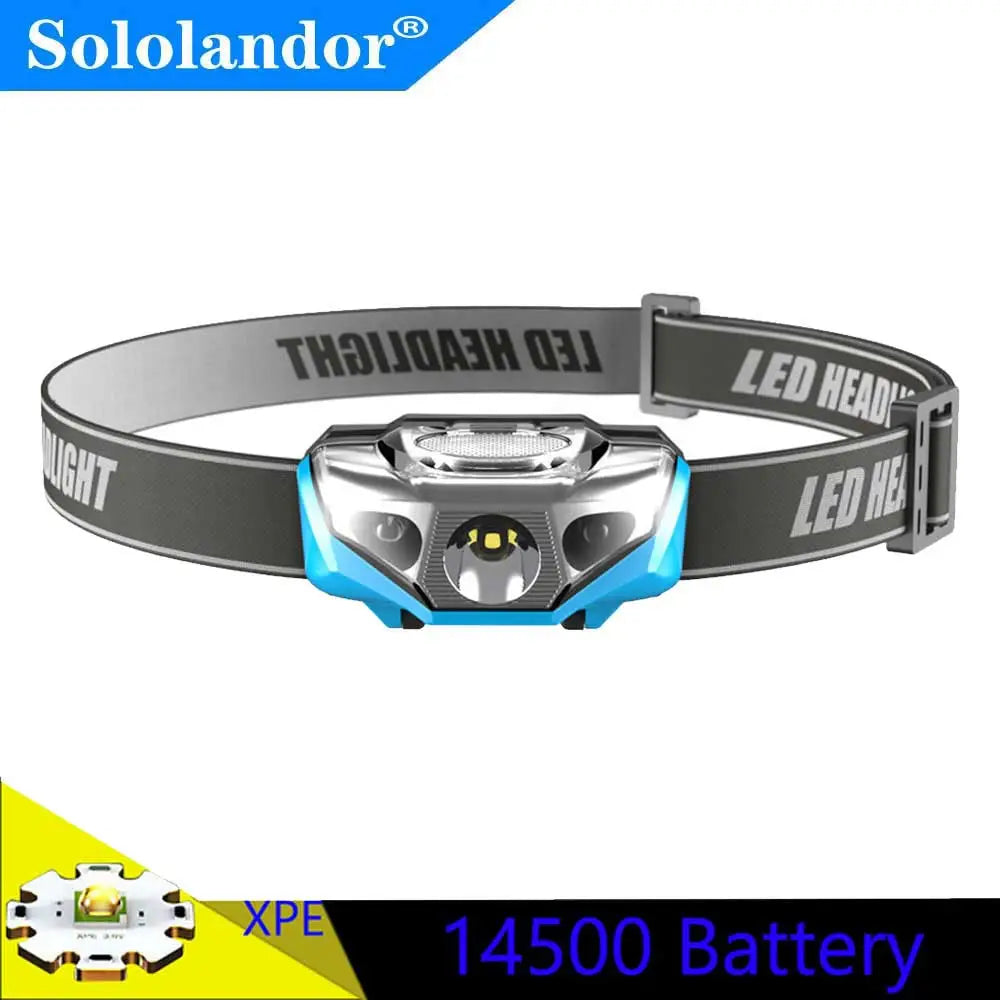 SOLOLANDOR IR Sensor LED Headlight 100M Distance 14500 Battery Headlamp Lantern Camping Hunting Fishing White Light Head Torch-WAYBIKER