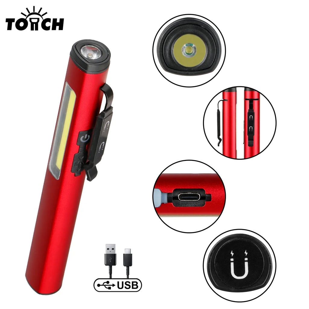 Mini USB Rechargeable LED Flashlights with Magnet Lightweight Waterproof Small Pocket Penlight with Clip for Work Emergency-WAYBIKER