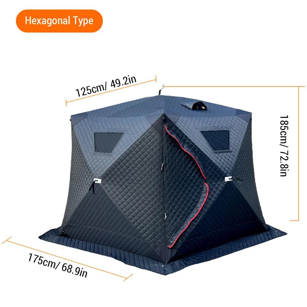 Outdoor Camping Ice Fishing Tent Insulated Thicken Quick Set Up Winter Fishing Tent for 5-8 People Camping Hiking Fishing-WAYBIKER