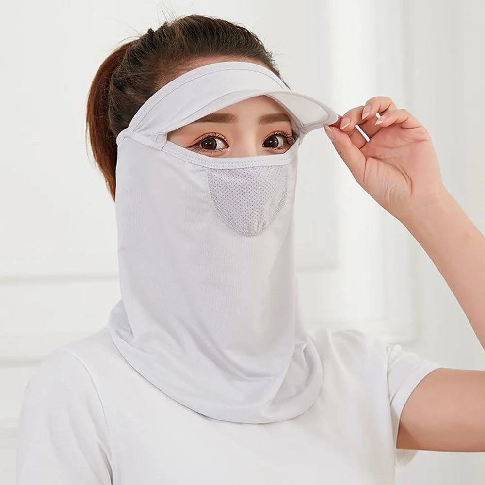Outdoor Cycling Ice Silk Sunscreen Mask Men Women Riding UV Protect Neckline Sun Proof Mask Summer Face Cover With Brim-WAYBIKER