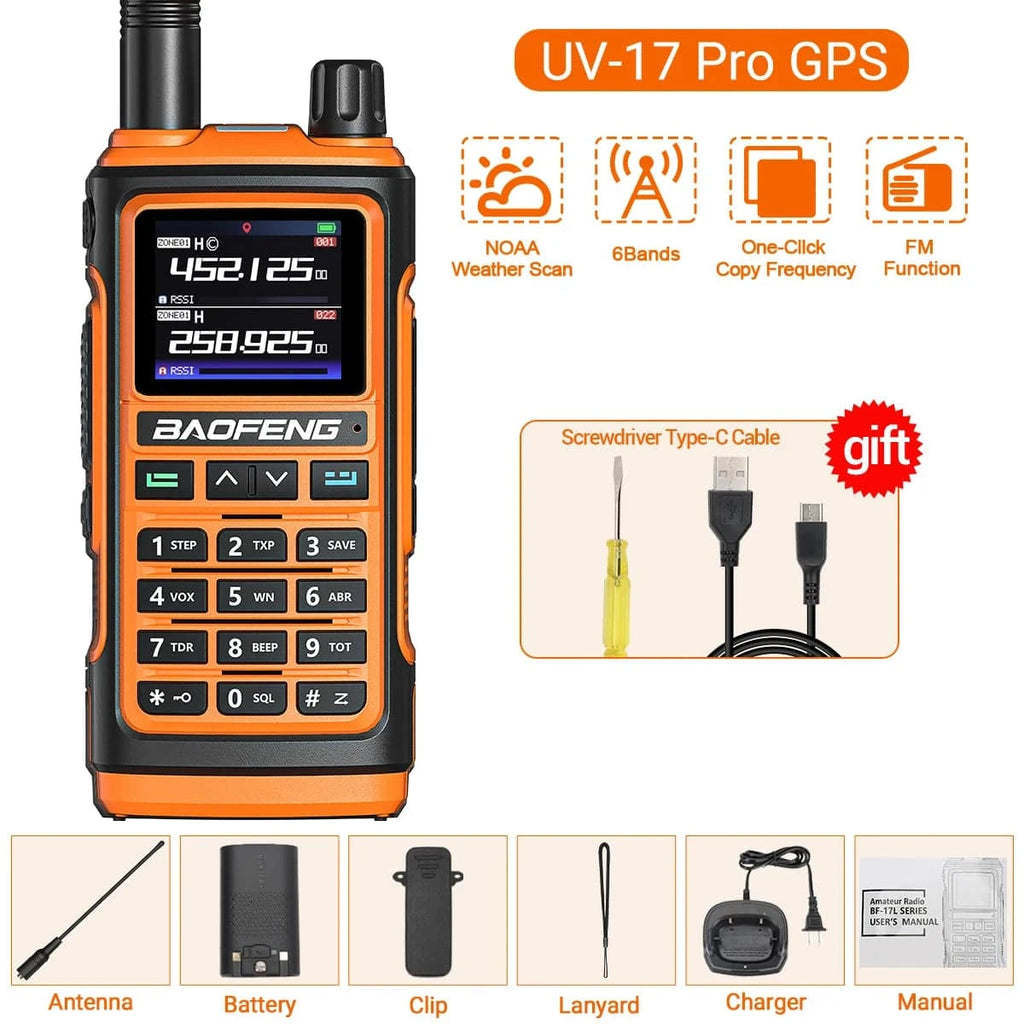 Baofeng UV-17 PRO GPS Air Band Walkie Talkie 999CH Wireless Copy Frequency NOAA Six Bands Amateur Ham Two Way Radio for Hunting-WAYBIKER