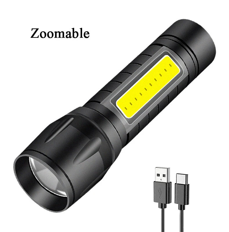 T6 COB Light Flashlight Rechargeable Portable LED Flashlight Built-in Battery Zoom Flash light 3 Mode Waterproof Emergency Torch-WAYBIKER