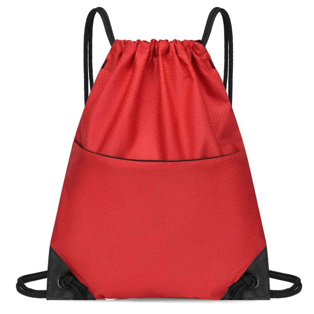 Gym Sack Drawstring Backpack Water-resistant Drawstring Bucket Bag with Zipper Pockets Light Sack for Adults and Teenagers Kids-WAYBIKER