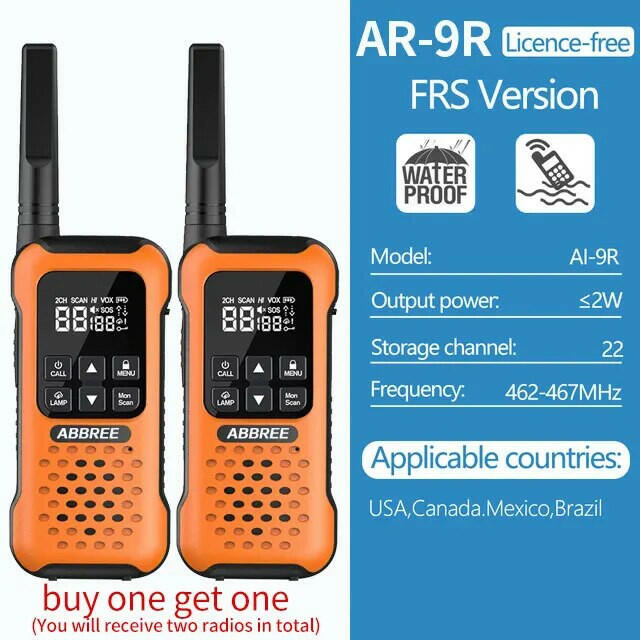 2Pcs ABBREE AR-9R Floating Walkie Talkie IP67 Waterproof Walkie-talkies PMR for Radio Motorola Fishing Kayak Two-way Radio-WAYBIKER