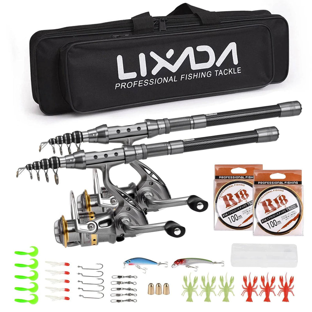 1.5/1.8/2.1/2.4m Fishing Pole Combo Set 2PCS Rod and Reel Telescopic Fishing Rod Carbon Fiber Spinning Reels Fishing Accessories-WAYBIKER