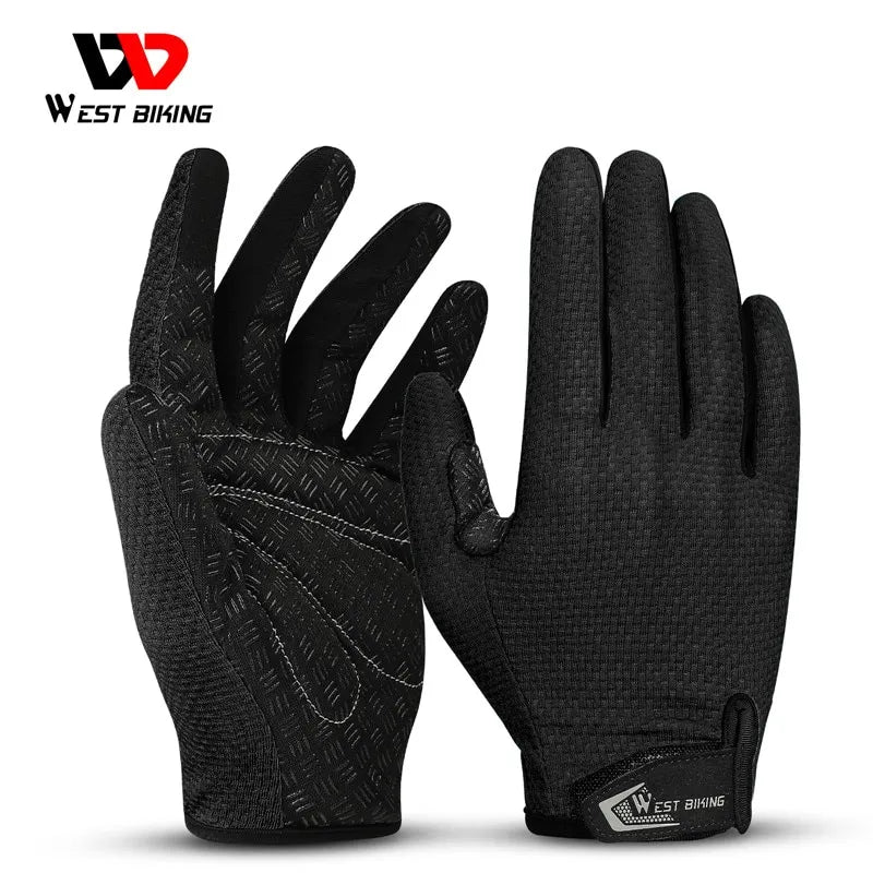 WEST BIKING Summer Cycling Gloves Full Finger MTB Bike Gloves Touch Screen Non Slip Silicone Palm Driving Riding Gloves