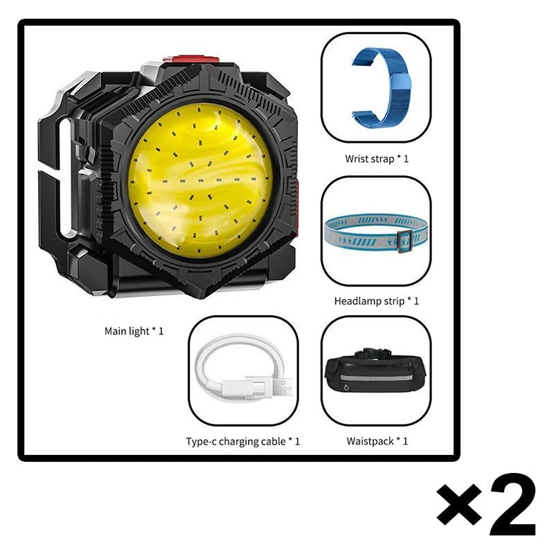 Multifunctional COB Headlamp Portable Mini Lighting USB Rechargeable Watch Light Night Running Waistpack Lights Outdoor Warning-WAYBIKER