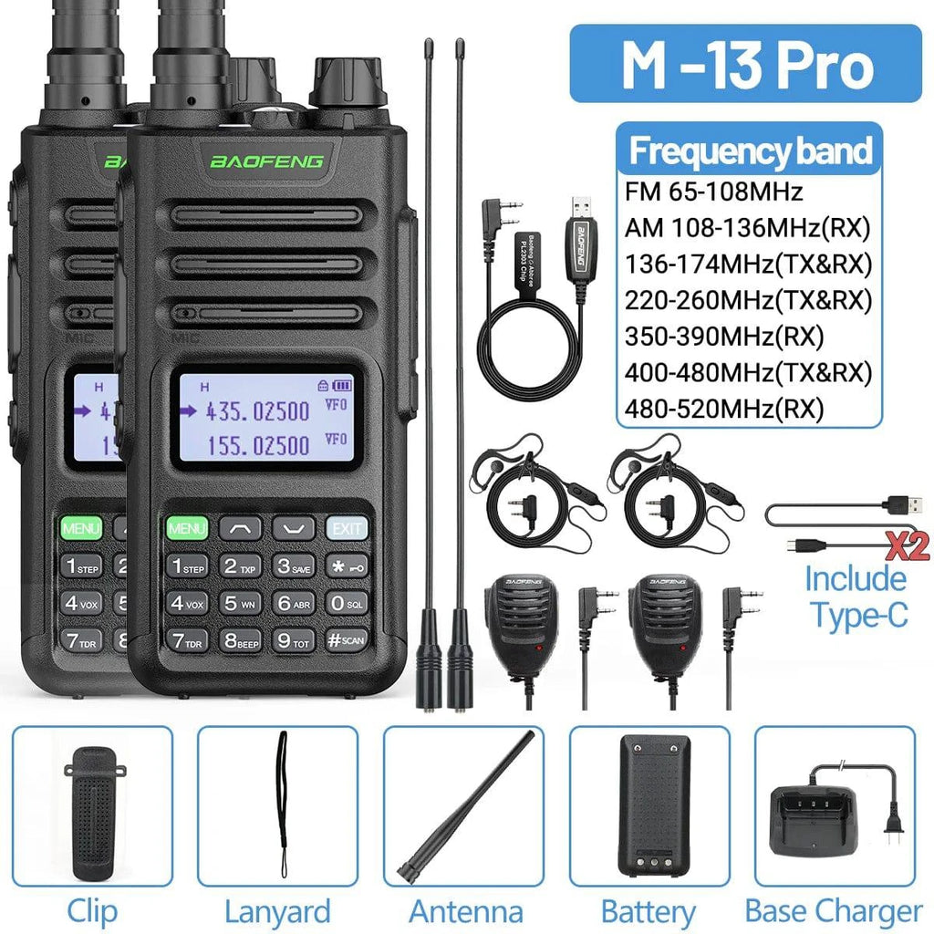 1/2 Baofeng M-13 Pro Air Band Walkie Talkie Wireless Copy Frequency Multi Band NOAA Type-C AM Long Range UV 5R Ham Two Way Radio-WAYBIKER