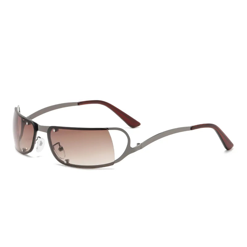 Cycling Fashion Rimless Y2K Sunglasses Women Men Trendy 2000'S Wrap Around Sun Glasses Punk Goggles Rectangle Sports Shades-WAYBIKER