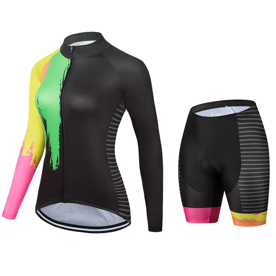 Women's Fashion Long Sleeve Cycling Jersey Sets 2023 Conjunto Feminino Ciclismo Short Pants Gel Pad Summer-WAYBIKER