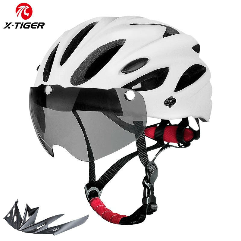 X-TIGER Adult Bike Helmet with LED Rear Light Dual Mode Goggle Cycling Helmet Fit 58-62cm Lightweight Breathable Bicycle Helmets-WAYBIKER