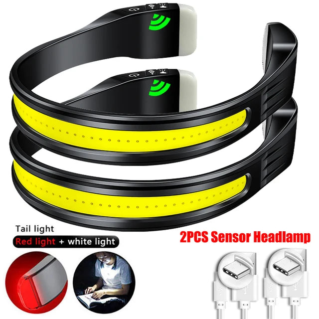 Powerful LED Sensor Headlamp USB Rechargeable Head Flashlight With built-in battery Headlight Led Head Torch For Fishing Camping-WAYBIKER