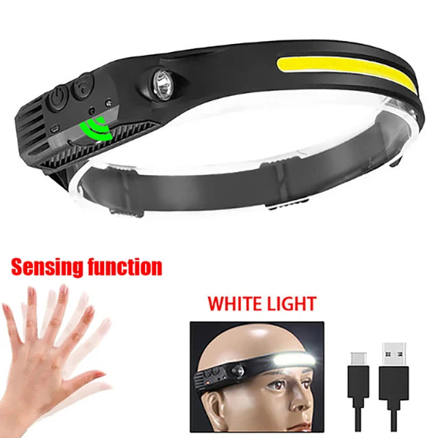 Super Bright Led Headlamp Portable COB Sensor HeadLight With 18650 Battery USB Rechargeable Head Flashlight For Fishing Camping-WAYBIKER