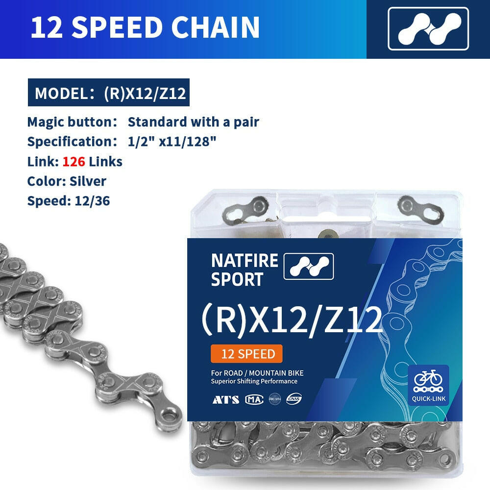 NATFIRE Bike Chain 6 7 8 9 10 11 12 Speed Velocidade Electroplated Silver Bicycle Chain Mountain Road MTB Chains Part 116 Links-WAYBIKER