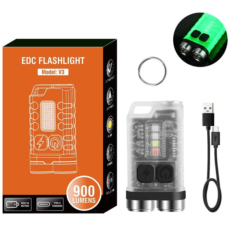 Mini Portable Key Light LED Flashlight TYPE C Rechargeable Camping Hiking Lantern High Power Luminous Flash Light Pocket Torch-WAYBIKER