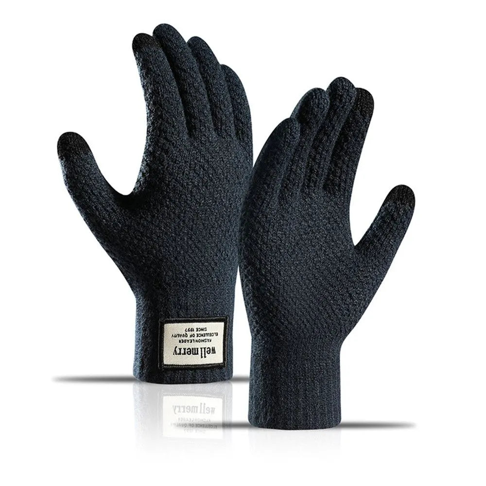 Winter Men Knitted Gloves Touch Screen Cycling Mittens Thicken Warm Wool Cashmere Solid Business Gloves Autumn Winter-WAYBIKER