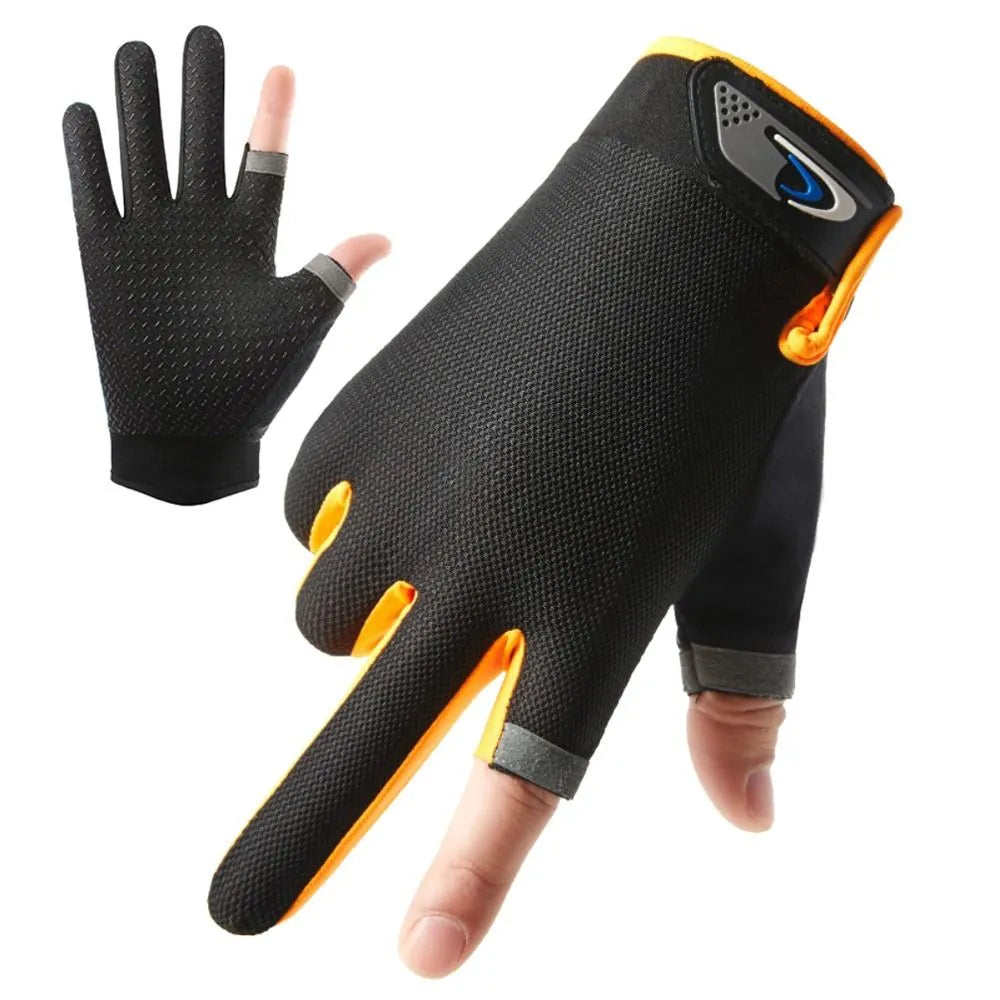1Pair Men Fishing Gloves Women Two Finger Cut Male Touchscreen Angling Anti-Slip Sun-Proof Breathable Cycling Fitness Gloves-WAYBIKER