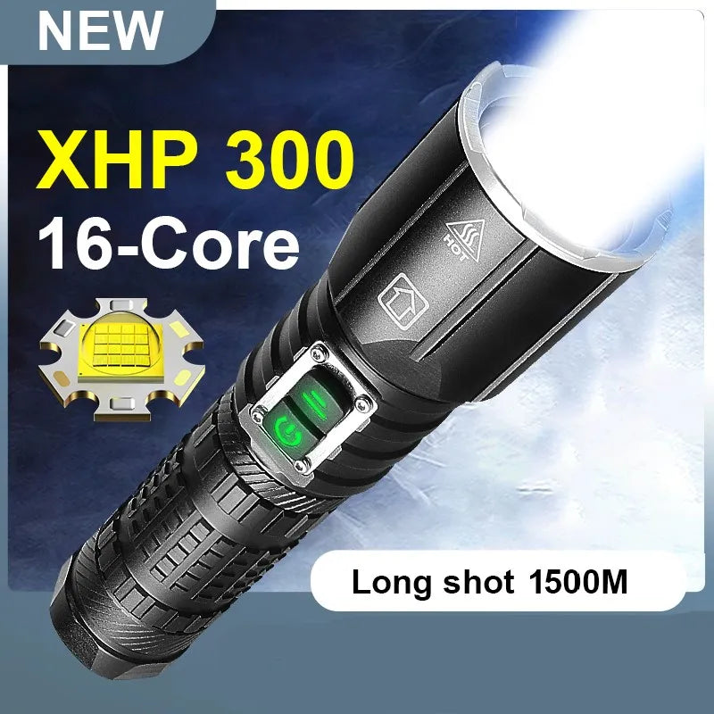 Super XHP300 Most Powerful LED Flashlight USB Rechargeable Torch XHP100 Tactical High Power Led Flashlight 18650 Hand Lamp Light-WAYBIKER