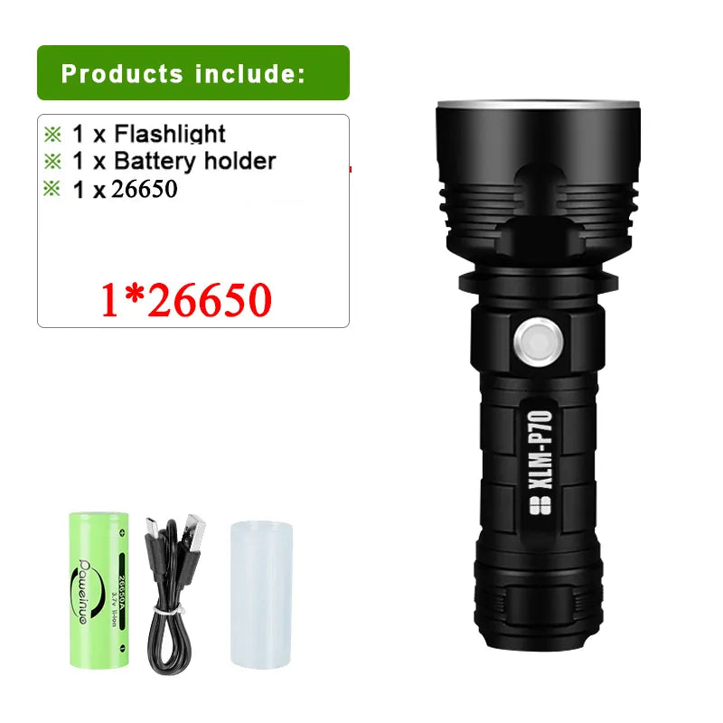 Super Bright High Power LED Flashlight 3modes Usb Rechargeable Tactical Flashlight CREE XHP70 Portable Torch Waterproof Lantern-WAYBIKER