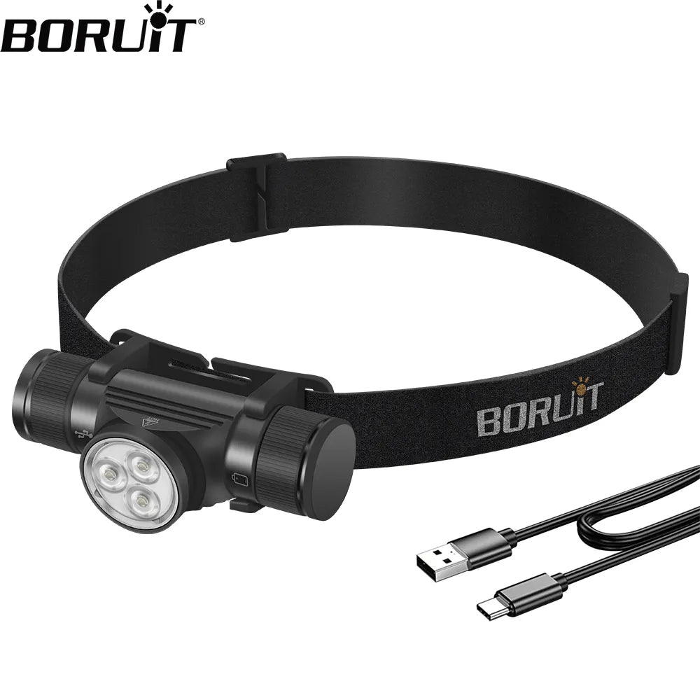 BORUiT HP330 Powerful LED Headlamp Type-C Rechargesble 18650 Headlight Waterproof Camping Fishing Head Torch Emergency Lantern-WAYBIKER