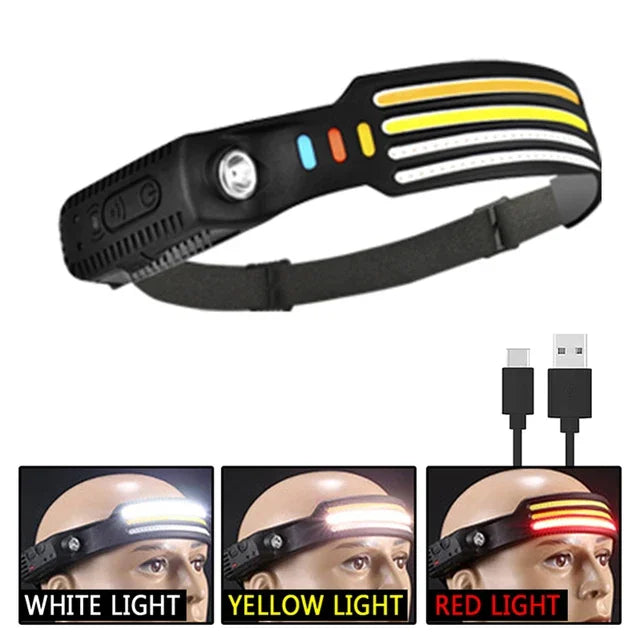 Multimode LED COB Sensor Headlight Built-In Battery USB Rechargeable Waterproof Headlamp Outdoor Camping Fishing Lantern-WAYBIKER