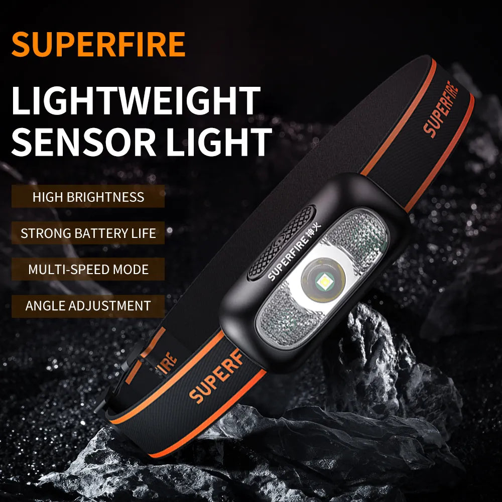 Superfire HL05-G LED Headlamp 5W Headlight USB Rechargeable Flashlight Motion Sensor Camping Fishing head lamp Mini Lantern-WAYBIKER