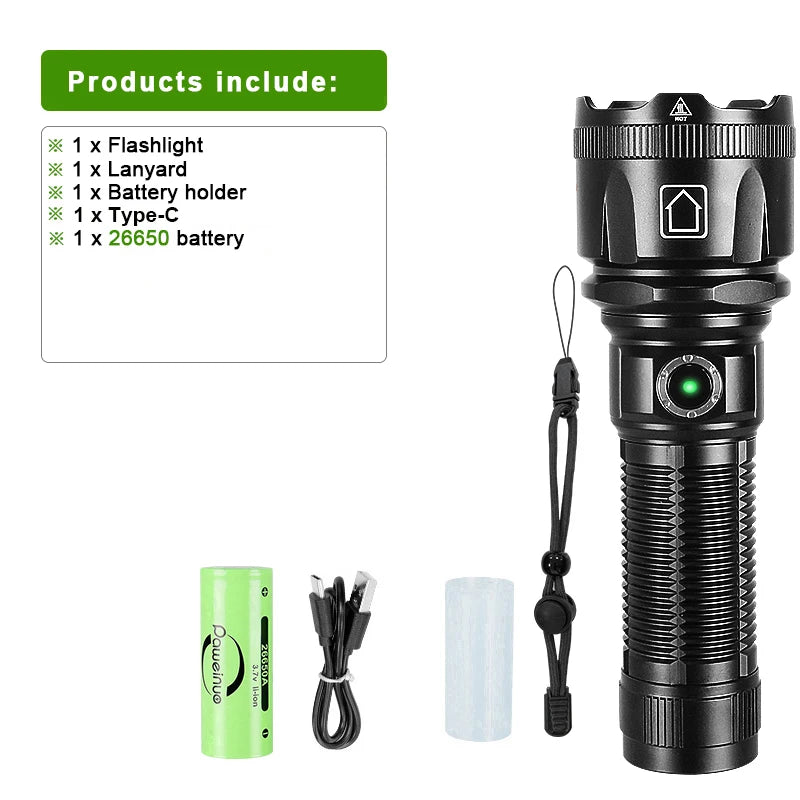 Most Powerful LED Flashlight White Laser Tactical Flash Light Rechargeable Torch Long Range Lamp Camping Hunting Lantern XHP360