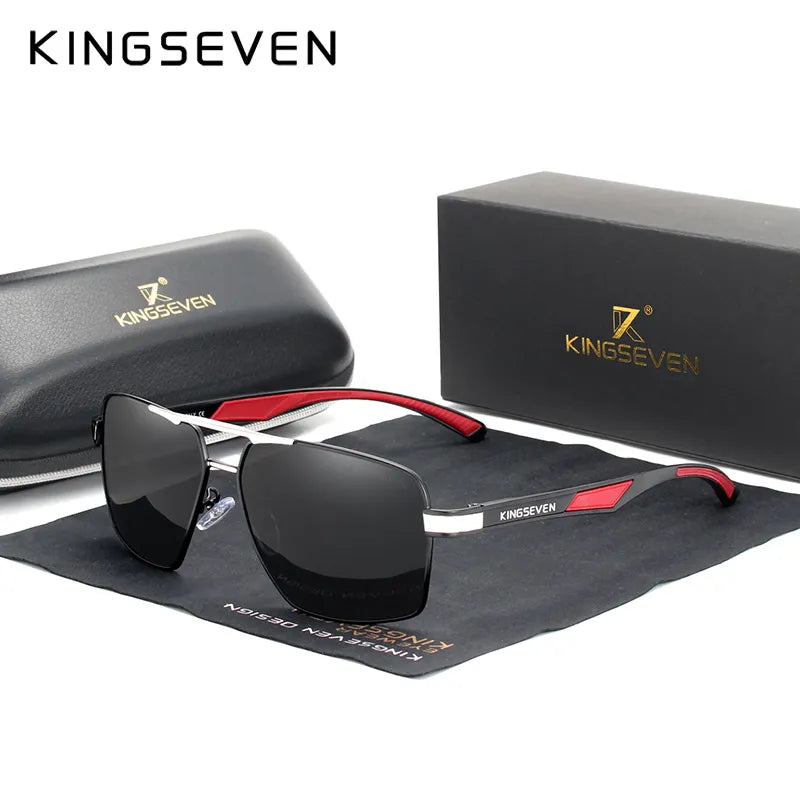 KINGSEVEN Aluminum Men's Sunglasse Polarized Lens Brand Red Design Temples Sun glasses Coating Mirror Glasses-WAYBIKER