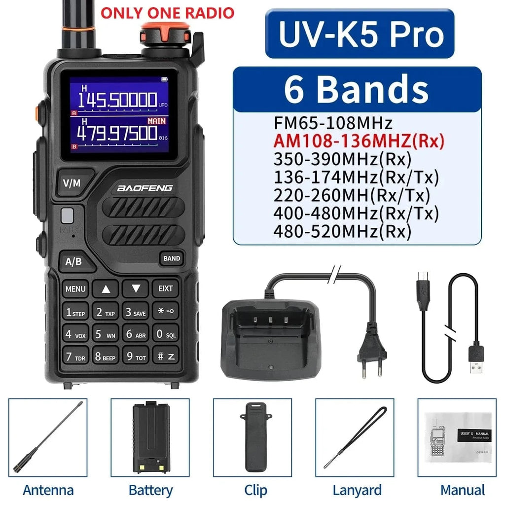1/2PCS Baofeng UV-K5 Pro Air Band Walkie Talkie 12W Wireless Copy Frequency Type-C DTMF Long Range Ham Two Way Radio Receiver-WAYBIKER