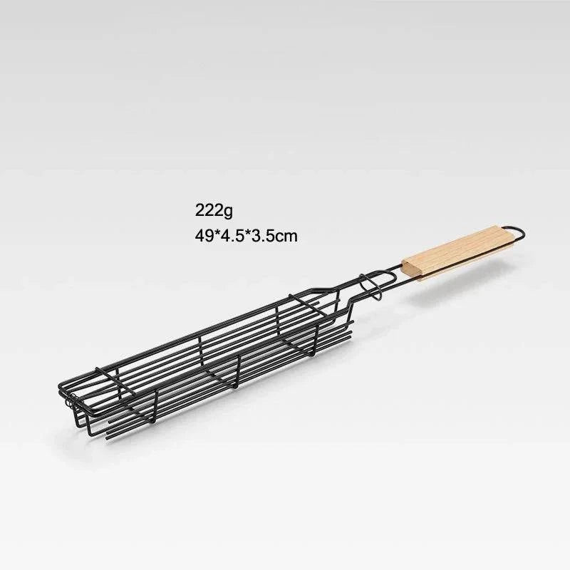 Outdoor Wooden Handle Barbecue Cage Camping Meat and Vegetable Barbecue Net Rack Picnic Barbecue Tools-WAYBIKER