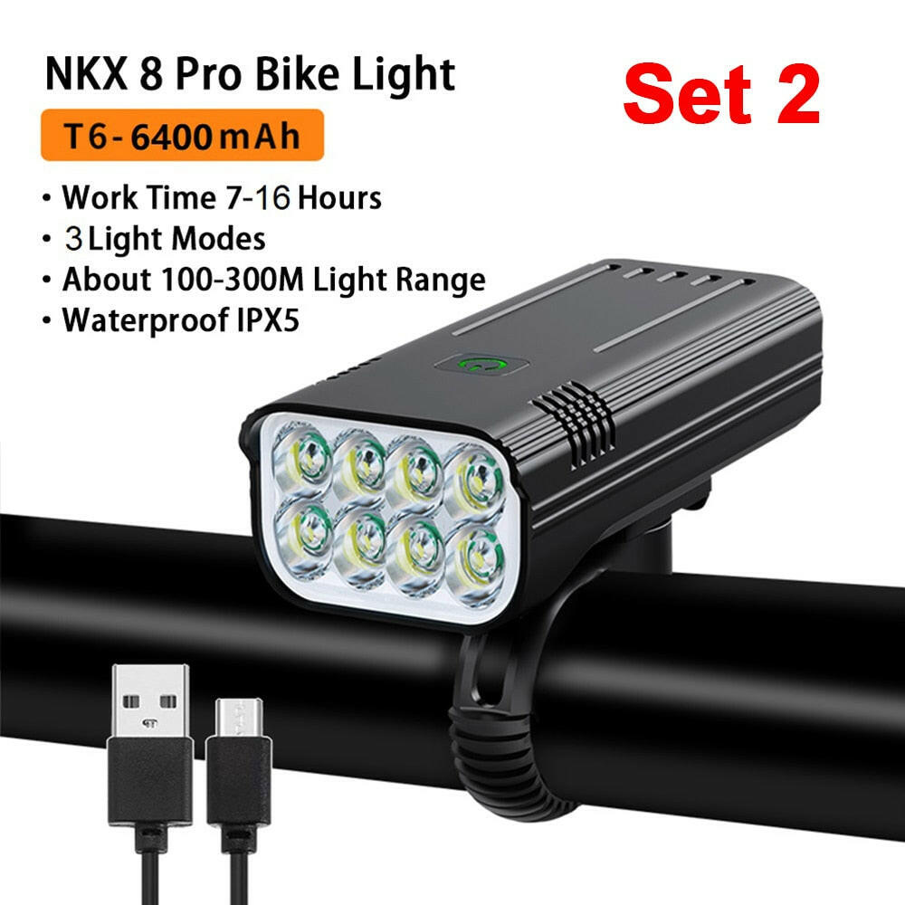 NATFIRE 10000mAh Bicycle Light with Digital Battery Indicator USB Rechargeable Bike Light Set 8 LED Flashlight-WAYBIKER