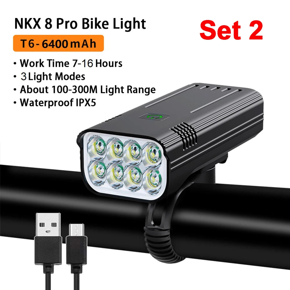 NATFIRE 10000mAh Bicycle Light with Battery Indicator USB Rechargeable Bike Light Set 8 LED Flashlight