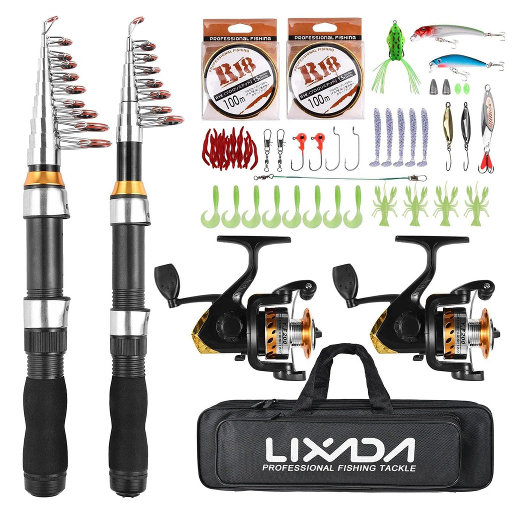 Lixada Fishing Rod Reel Combo Water Drop Set With 1.9m and 2.3m Fishing Rod Fishing Tackle with Hooks Soft Lures-WAYBIKER