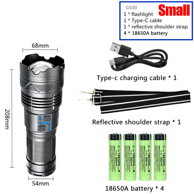 Powerful 100W LED Flashlight USB Rechargeable Zoomable lamp Torch With Built in battery 10000Mah Emergency lantern Outdoor-WAYBIKER