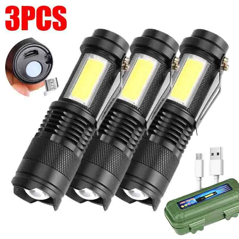 Mini Portable Q5 Led  Flashlight Built In Battery Zoom Torch COB Lamp 2000 Lumens Adjustable Pen Light Waterproof for Outdoor-WAYBIKER