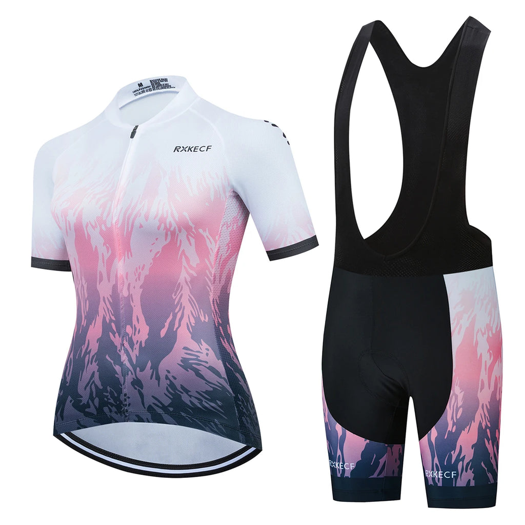 RXKECF Pro 2023 Woman Short Sleeve Cycling Jersey Set Sports Outfit Bike Clothing Kit Mtb Maillot Cyclist Bicycle Clothes
