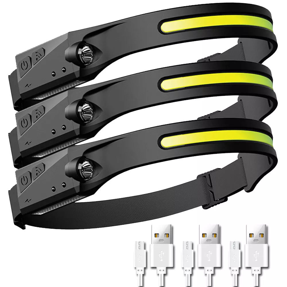 1-5PCS Induction Headlamp COB LED Head Lamp with Built-in Battery Flashlight USB Rechargeable Torch Outdoor Lighting Work Light-WAYBIKER