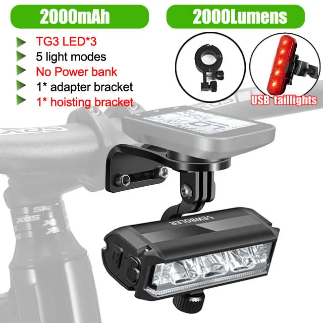 NEWBOLER Bicycle Light Front 4000mAh Bike Light 3000Lumen Waterproof Flashlight USB Charging MTB Road Cycling Lamp Accessories