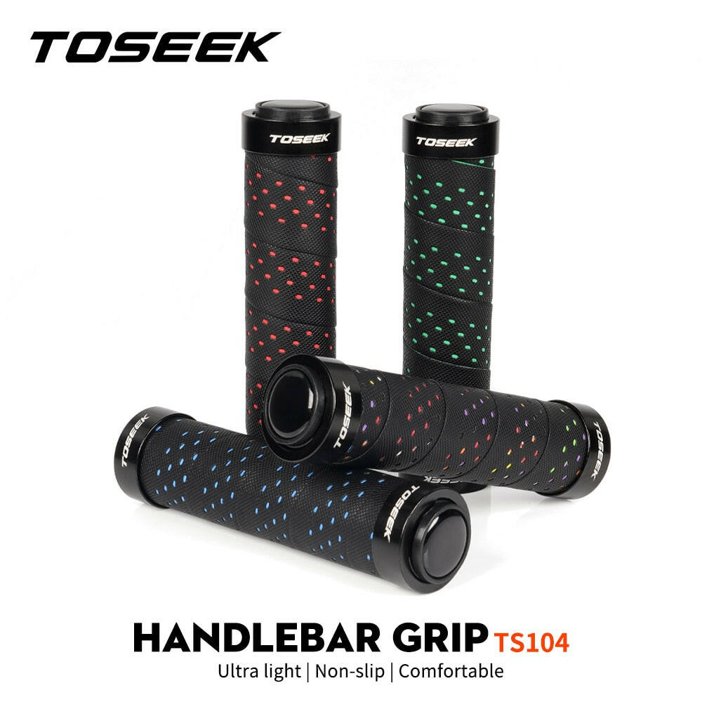 TOSEEK TS104 Bicycle Grips PU Tape Cover Grips Non-slip Aluminum Double Lock Bicycle Handles MTB Cuffs Mountain Bike Grips-WAYBIKER