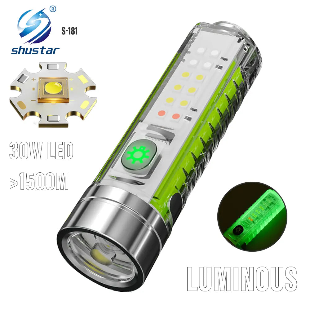 Super Bright LED Flashlight with White/red/blue/purple Side Light and Strong Magnets 30W LED Wick Lighting for 1500 Meters-WAYBIKER