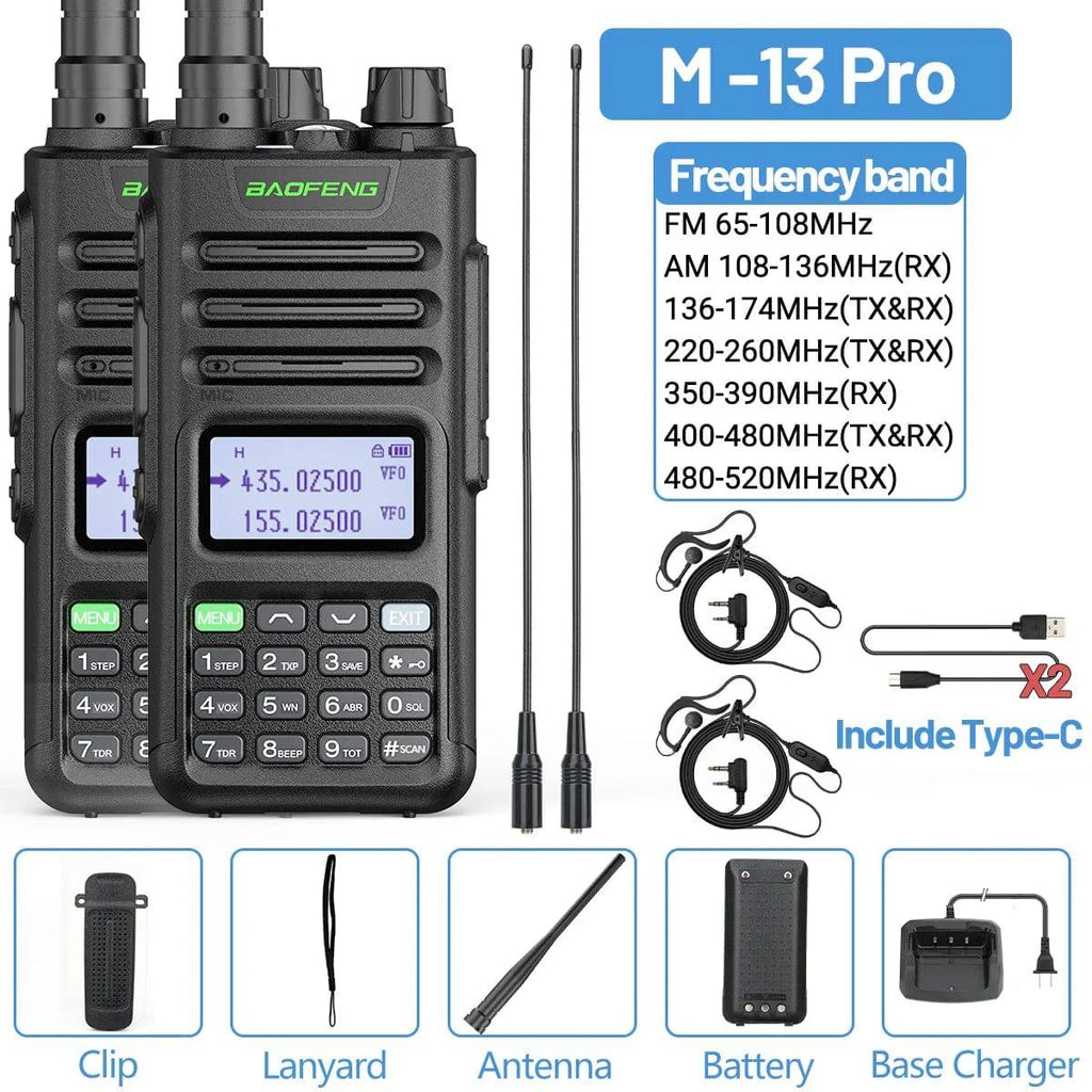 2PCS Baofeng M-13 Pro Air Band Walkie Talkie Wireless Copy Frequency NOAA Type-C AM FM Long Range UV-5R Ham Two Way Radio