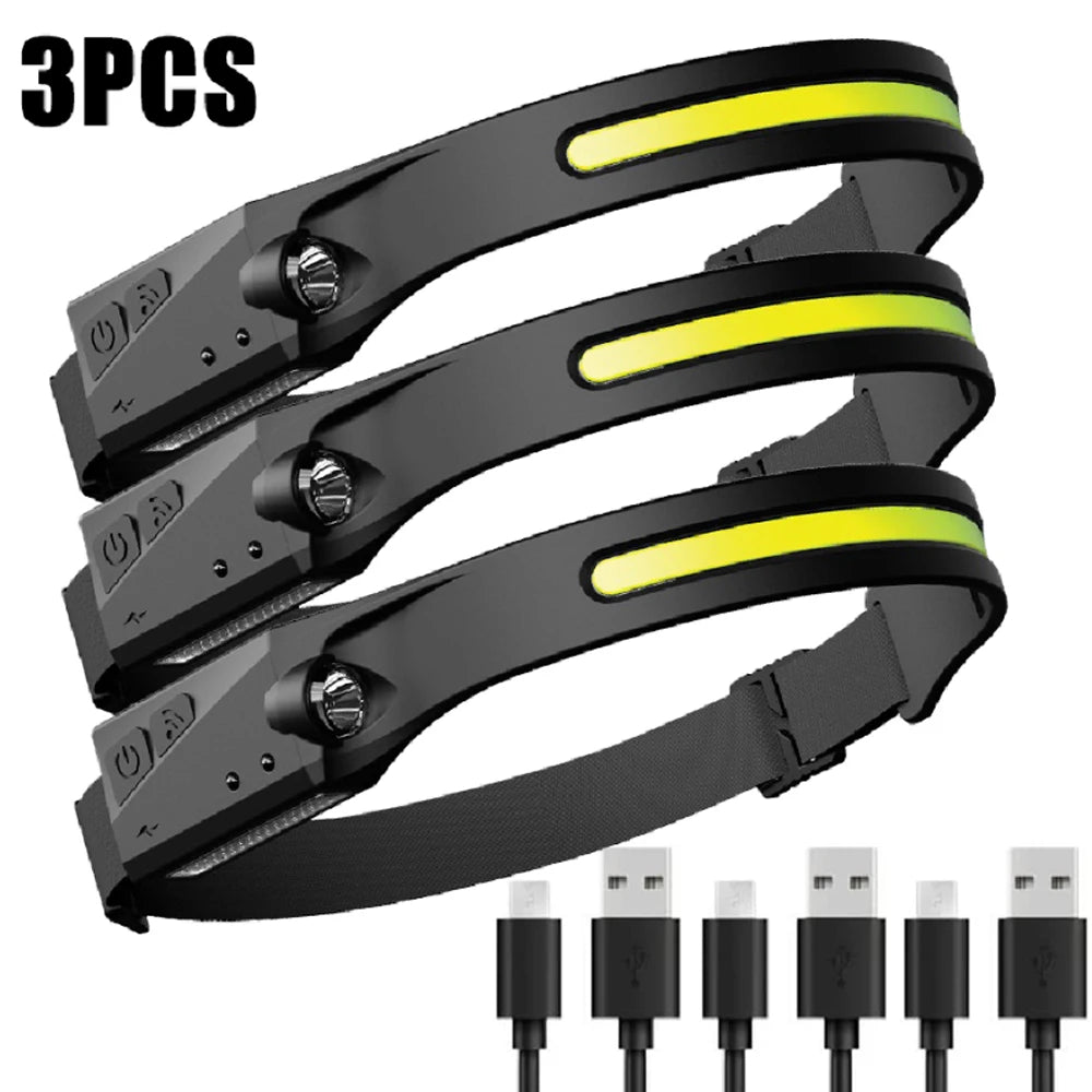 COB LED Headlamp Sensor HeadlightStrong light Flashlight USB Rechargeable Head Lamp Torch 5 Lighting Modes Work Light-WAYBIKER