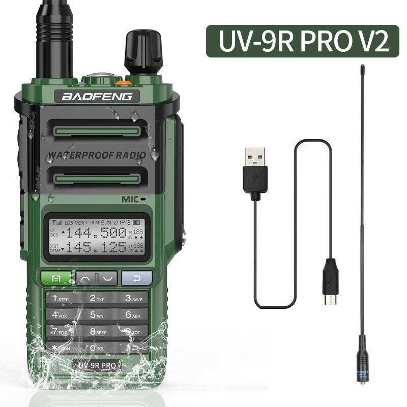2023 Baofeng UV-9R Pro V1 V2 Waterproof IP68 16KM Walkie Talkie Type-C Charger UHF VHF Long Range UV-5R Upgrade Ham CB Radio-WAYBIKER