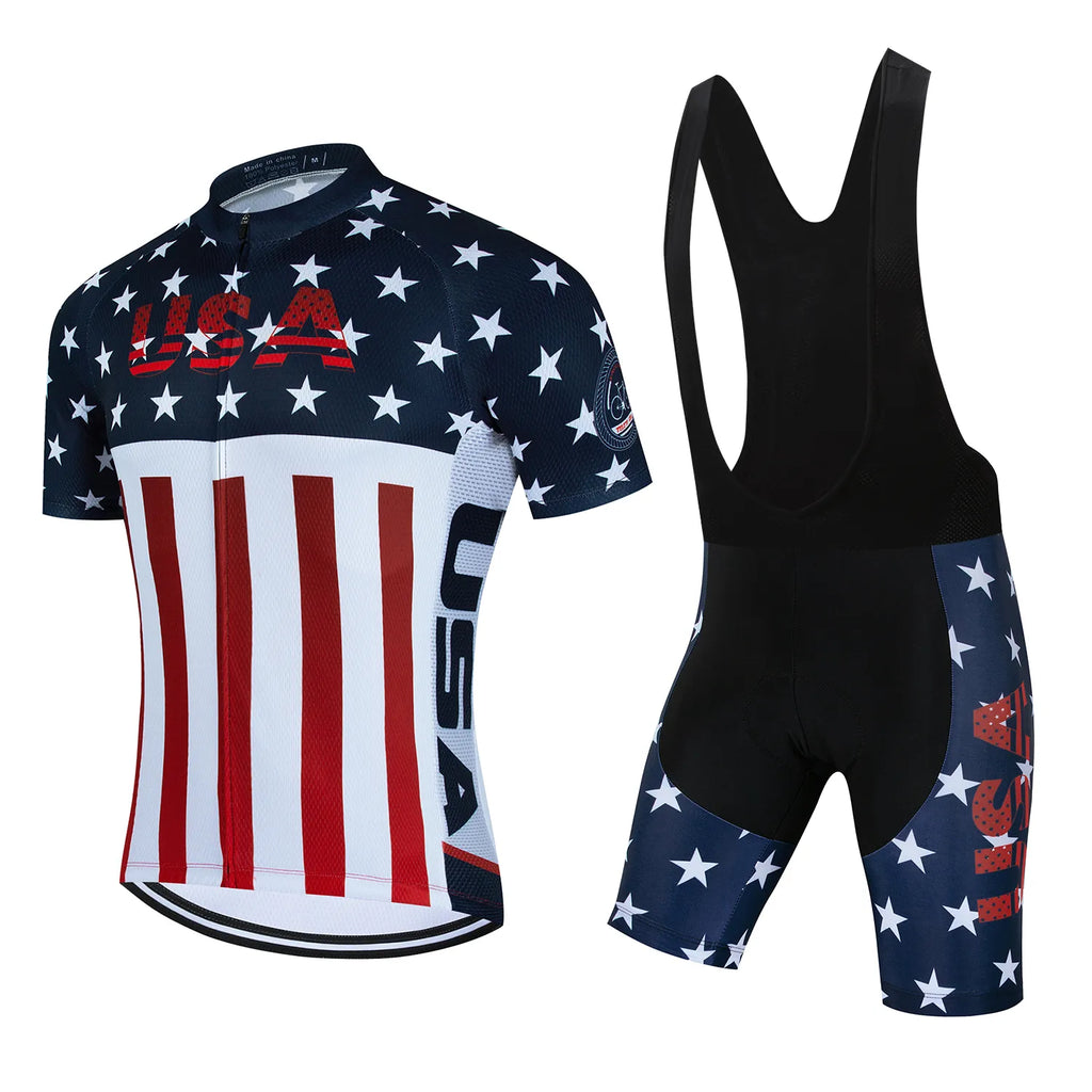 USA Bicycles Cycling Jersey Set MTB Men's Cycling Maillot Summer Cycle T-Shirt Bib Shorts Suit Triathlon Mountain Bike Clothes-WAYBIKER