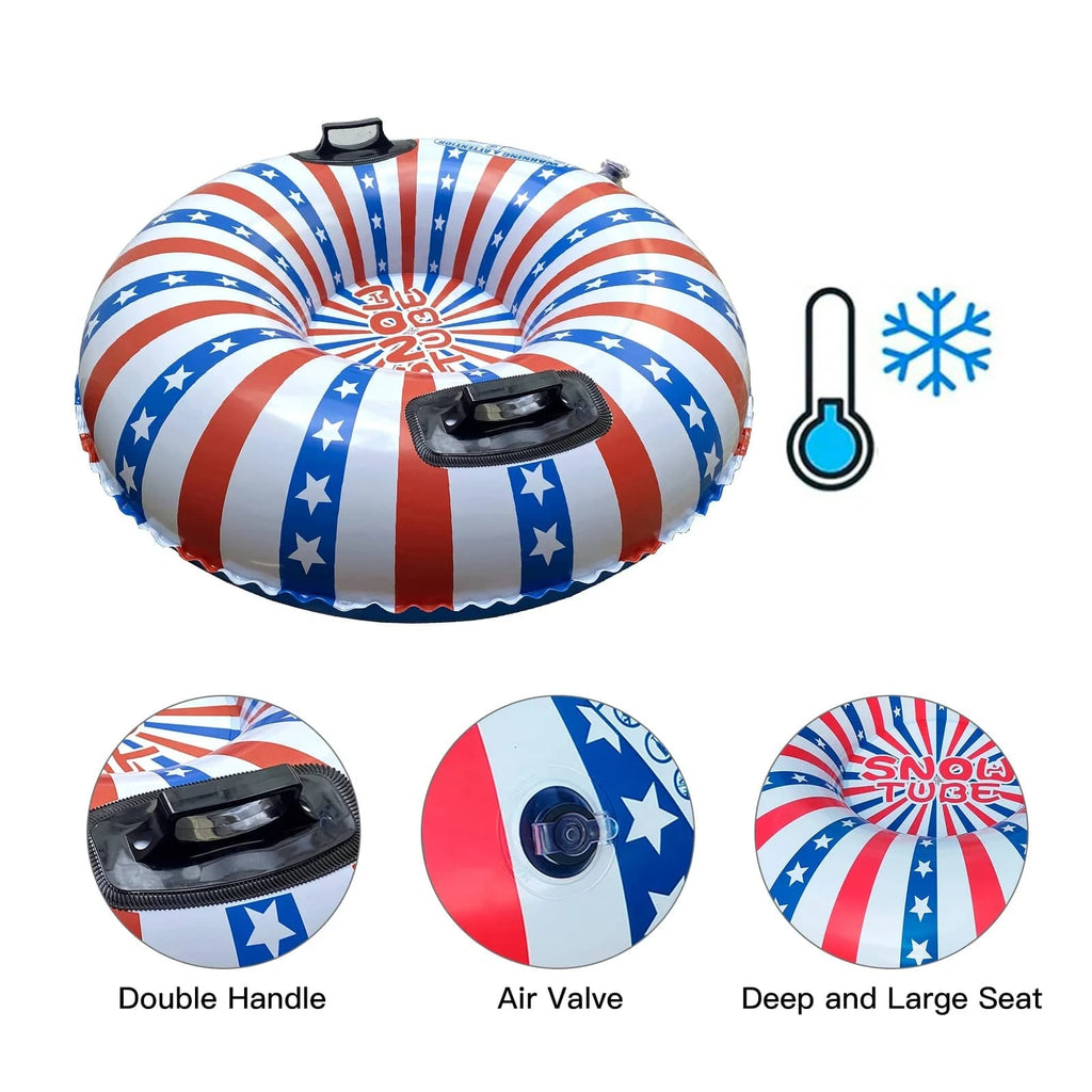 Inflatable Snow Tube Ski Ring PVC Sledding Tube Foldable Thicken Snow Tubing Cold-resistant Winter Snow Tube with Handle-WAYBIKER