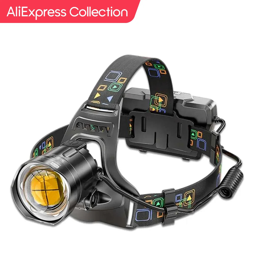 AliExpress Collection Super Bright LED Headlamp with XHP90 Lamp Beads Waterproof Headlight Power Display Suitable Exploration-WAYBIKER