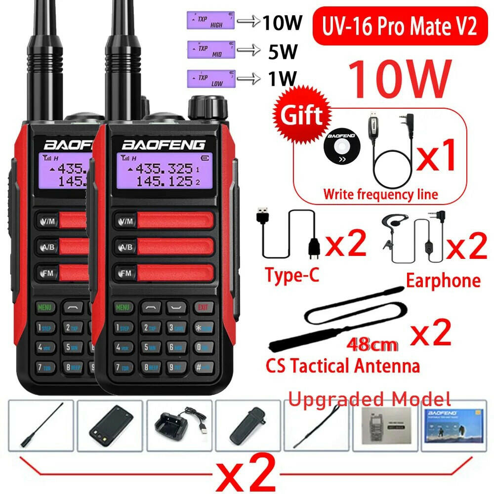 2Pack Baofeng UV16 Pro V2 Walkie Talkie 10W VHF UHF Dual Band Two Way CB Ham Radio UV-16 Portable Radio Transceiver UV5R UV10R-WAYBIKER