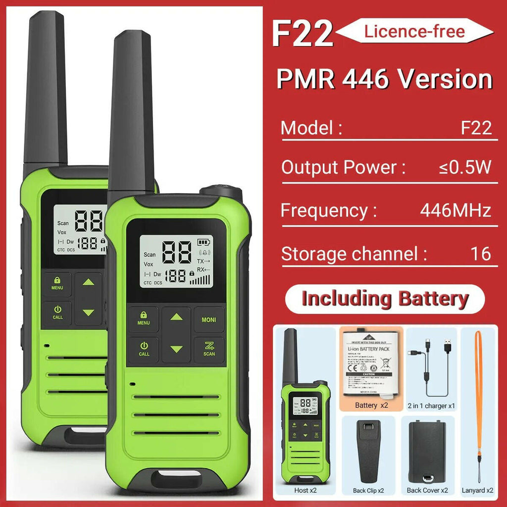 2pcs Baofeng F22 Mini Walkie Talkie PMR446 FRS Long Range Portable Two-way Radio LCD Display Type-C Charger for Hunting
